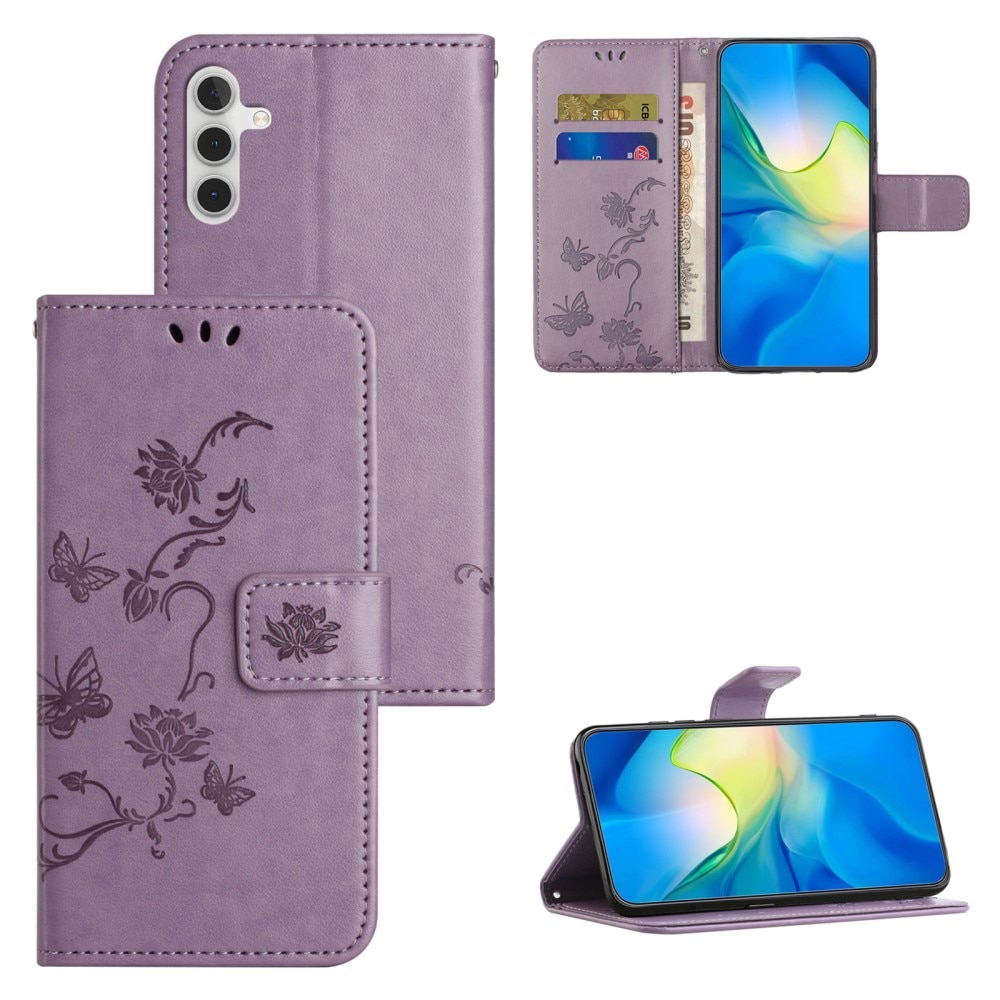 Étui en cuir à papillons pour Samsung Galaxy S24 FE, violet