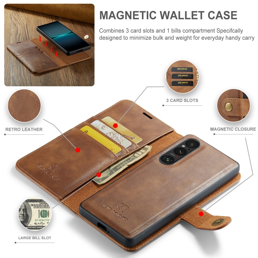 Étui portefeuille Magnet Wallet Sony Xperia 1 VI, Cognac