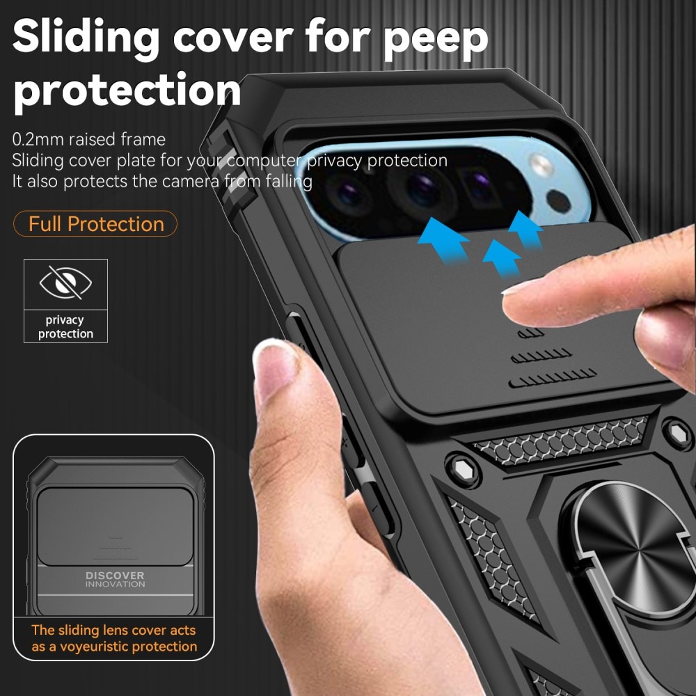 Coque Hybride Ring avec Protège Caméra Google Pixel 9 Pro, Noir