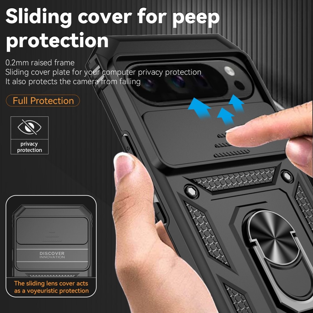 Coque Hybride Ring avec Protège Caméra Google Pixel 9 Pro XL, Noir