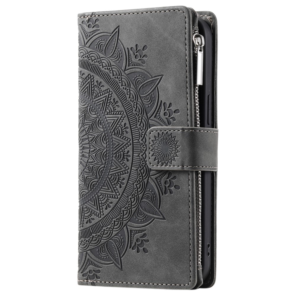 Étui portefeuille Mandala Samsung Galaxy S24 FE, gris