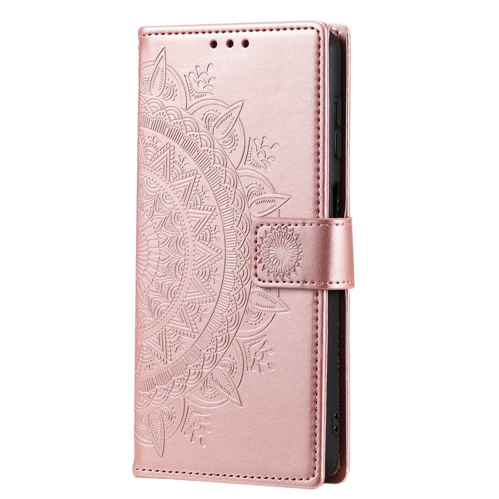 Étui en cuir Mandala Samsung Galaxy S24 FE, or rose