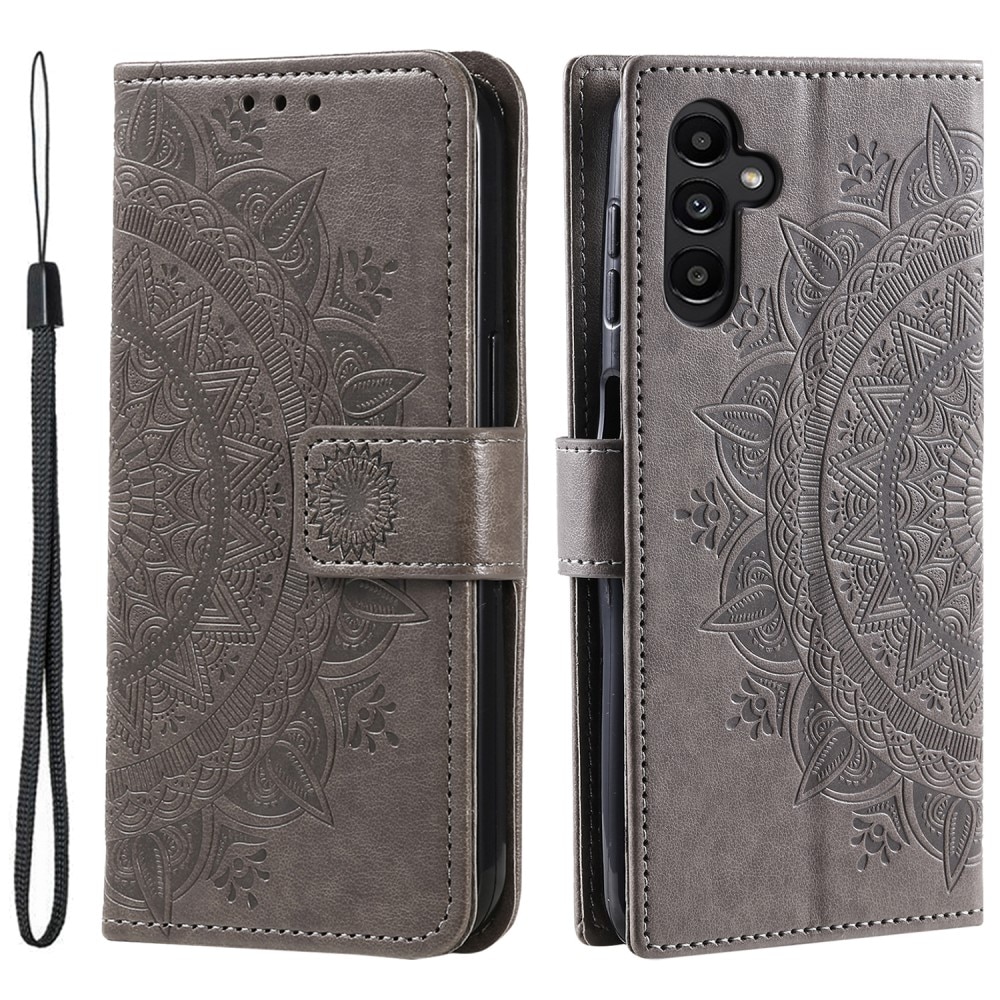 Étui en cuir Mandala Samsung Galaxy S24 FE, gris