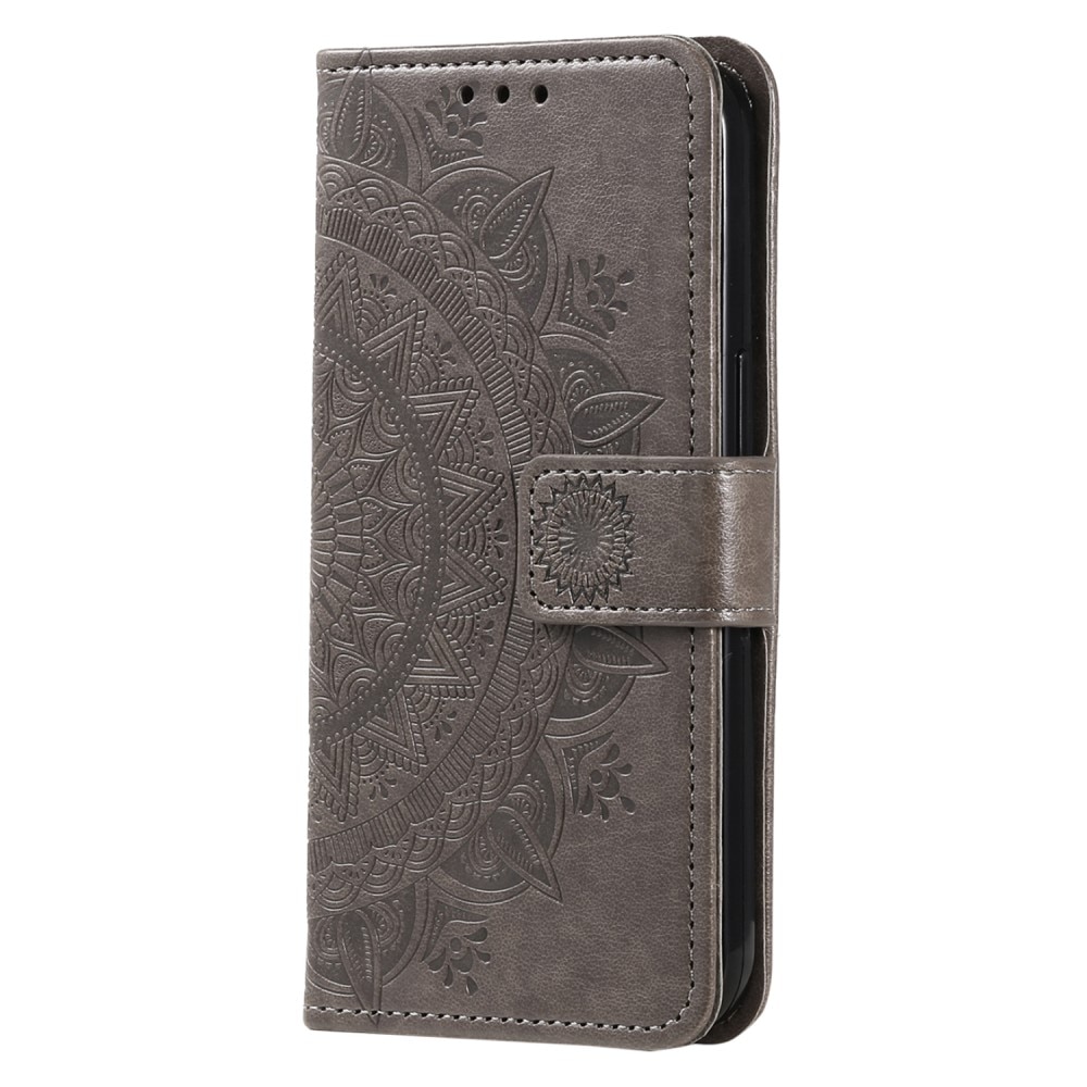 Étui en cuir Mandala Samsung Galaxy S24 FE, gris