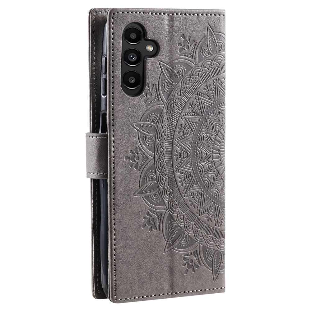 Étui en cuir Mandala Samsung Galaxy S24 FE, gris