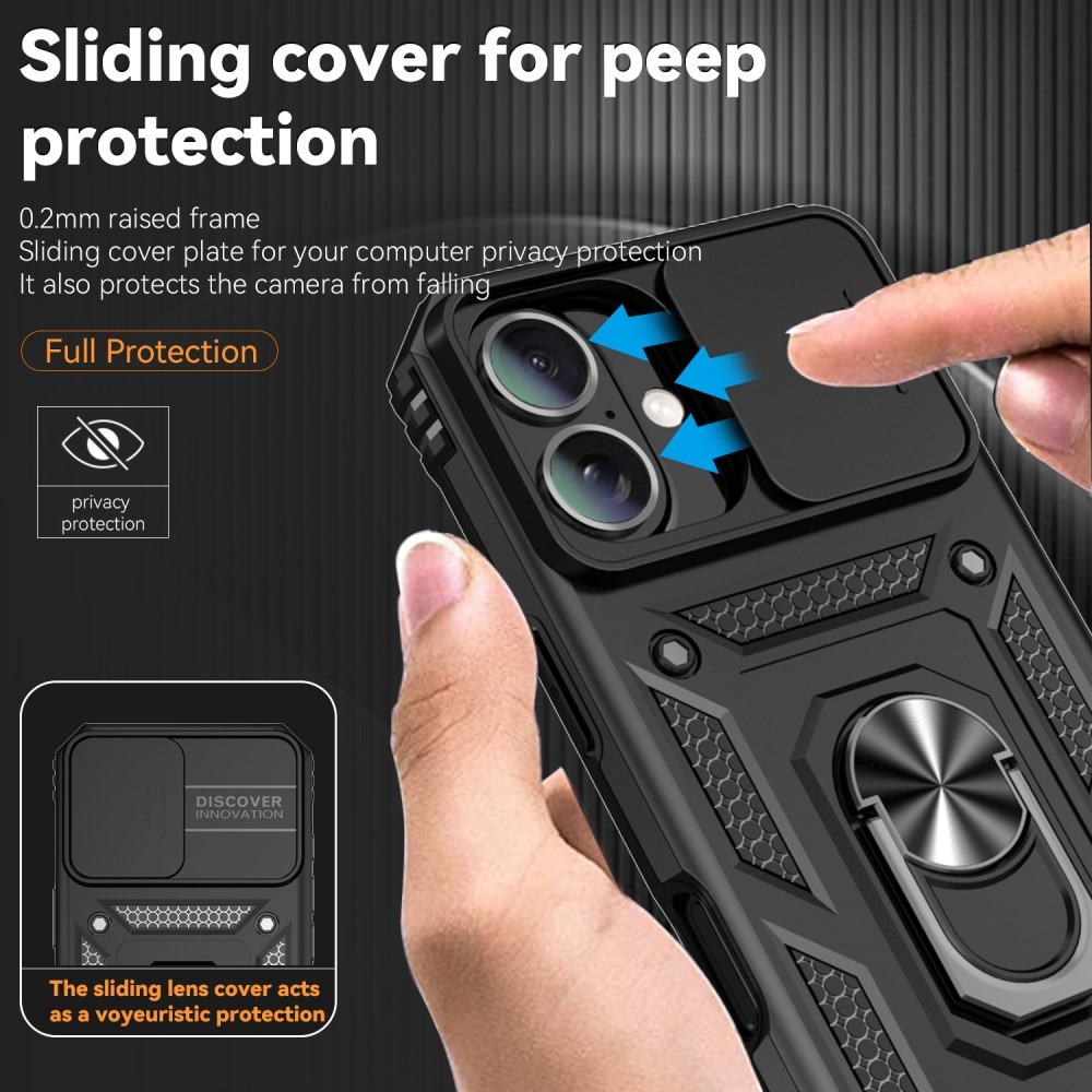 Coque Hybride Ring avec Protège Caméra iPhone 16 Plus, Noir