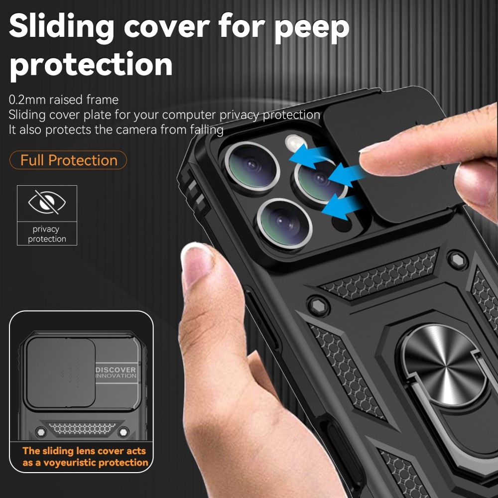 Coque Hybride Ring avec Protège Caméra iPhone 16 Pro, Noir