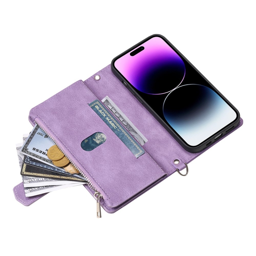 Étui portefeuille matelassée pour iPhone 16 Pro, Violet