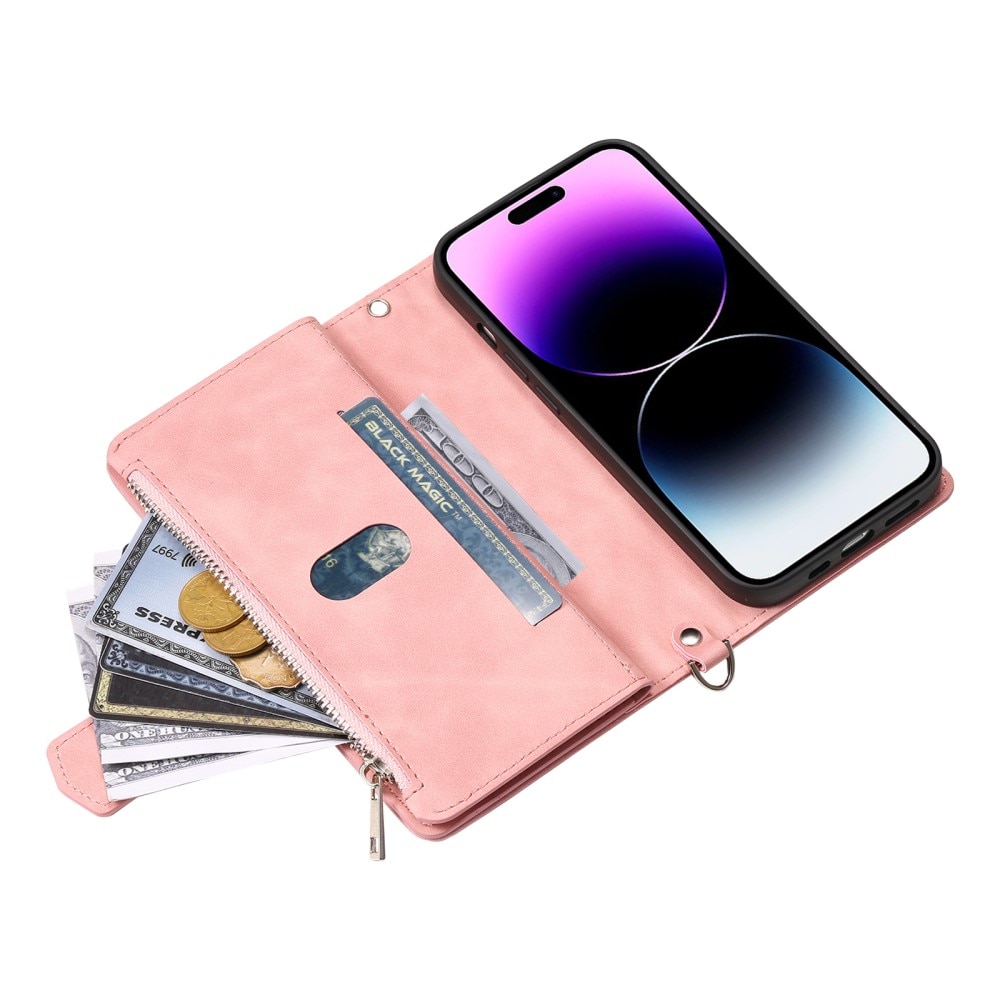 Étui portefeuille matelassée pour iPhone 16 Pro, Rose