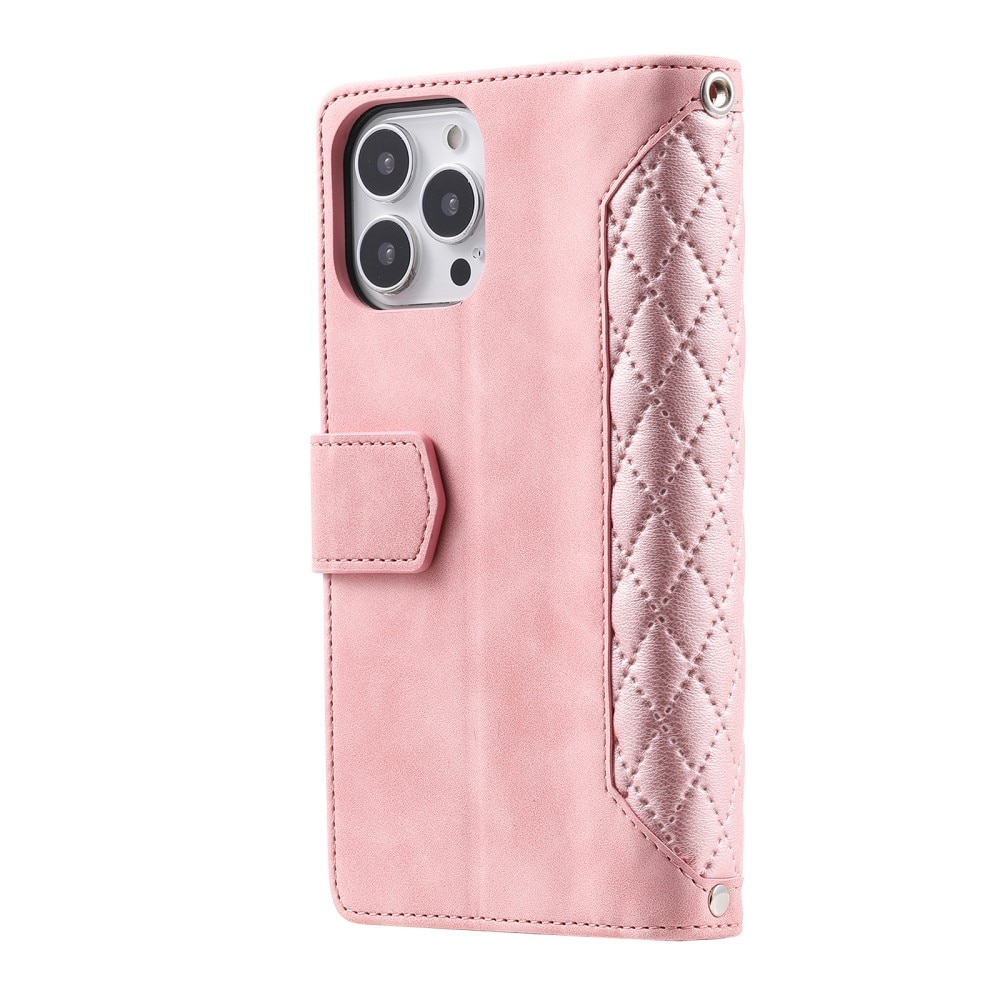 Étui portefeuille matelassée pour iPhone 16 Pro, Rose