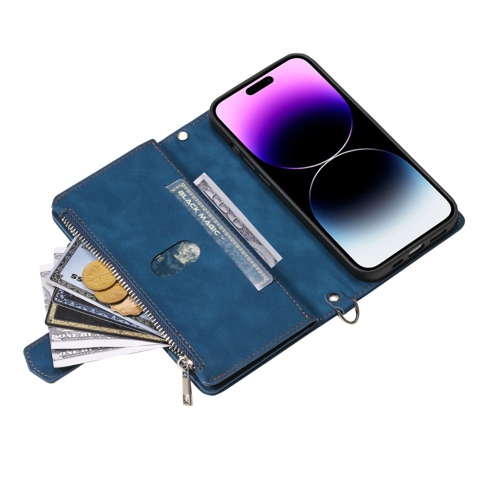 Étui portefeuille matelassée pour iPhone 16 Pro Max, Bleu