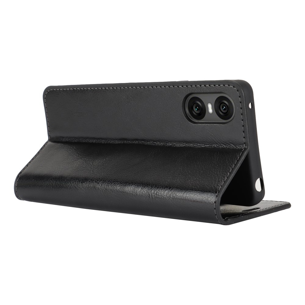 Coque portefeuille en cuir Veritable Sony Xperia 10 VI, noir