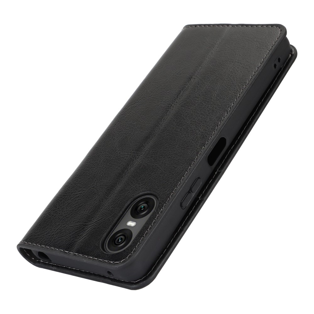 Coque portefeuille en cuir Veritable Sony Xperia 10 VI, noir