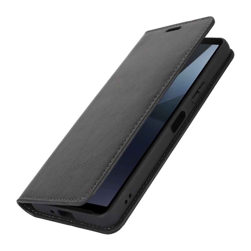 Coque portefeuille en cuir Veritable Sony Xperia 10 VI, noir