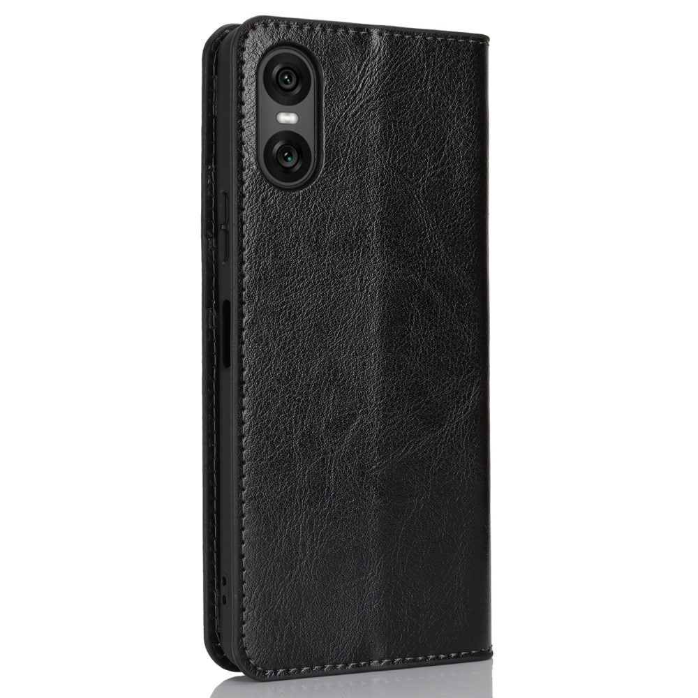 Coque portefeuille en cuir Veritable Sony Xperia 10 VI, noir