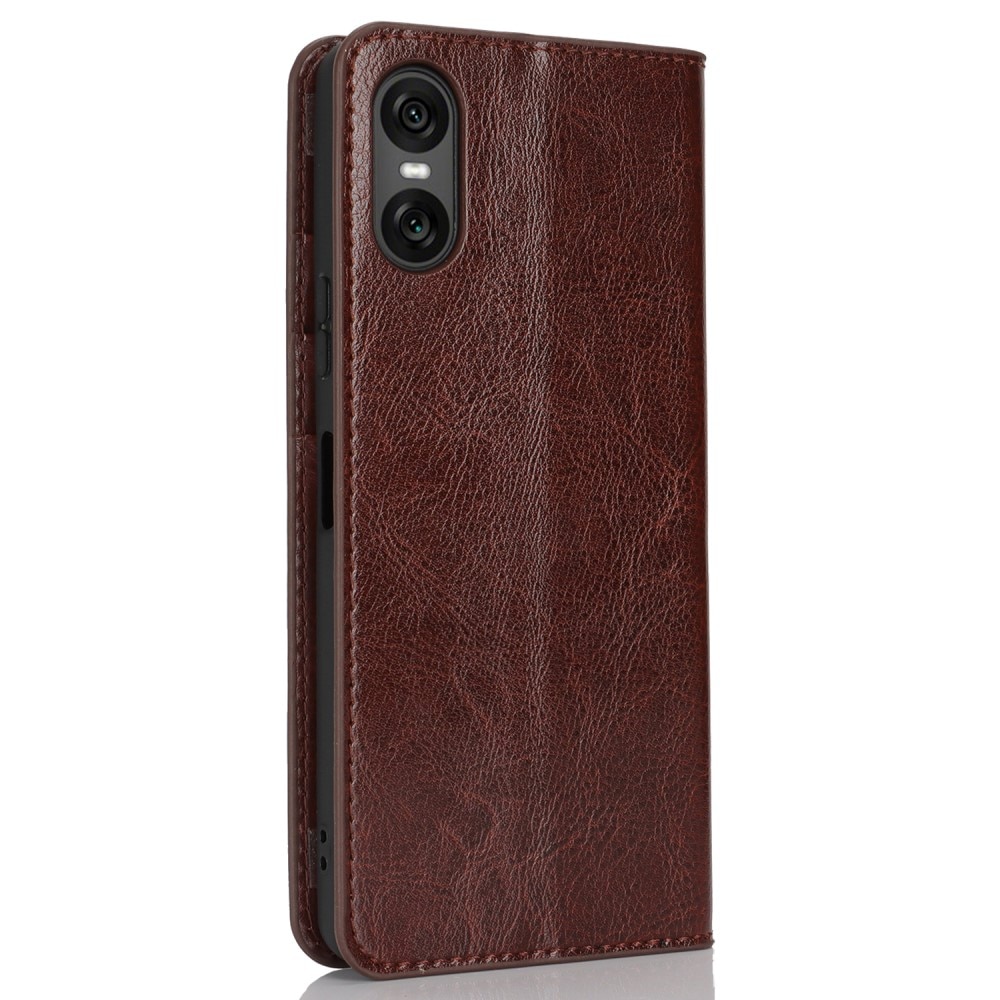 Coque portefeuille en cuir Veritable Sony Xperia 10 VI, marron foncé