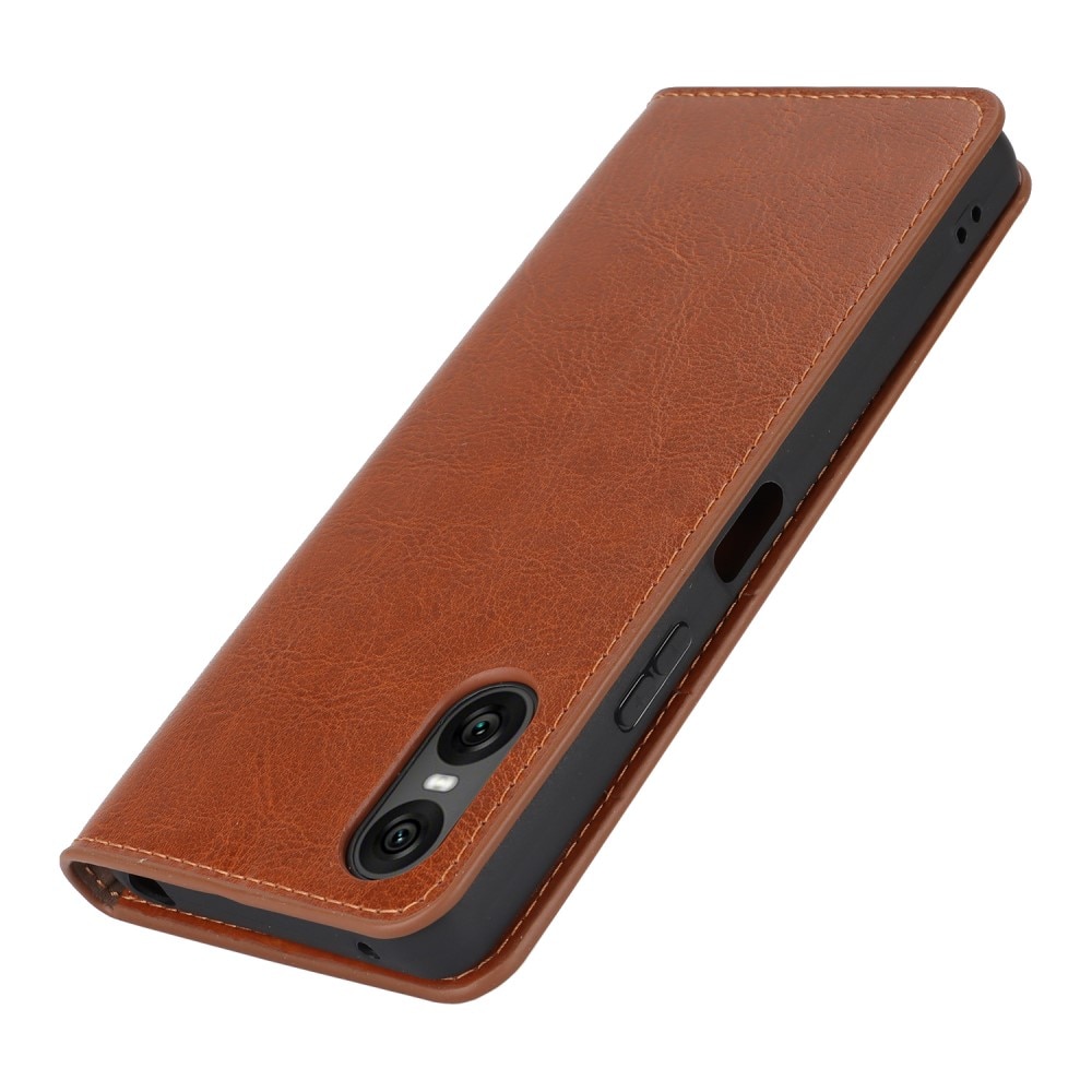 Coque portefeuille en cuir Veritable Sony Xperia 10 VI, marron