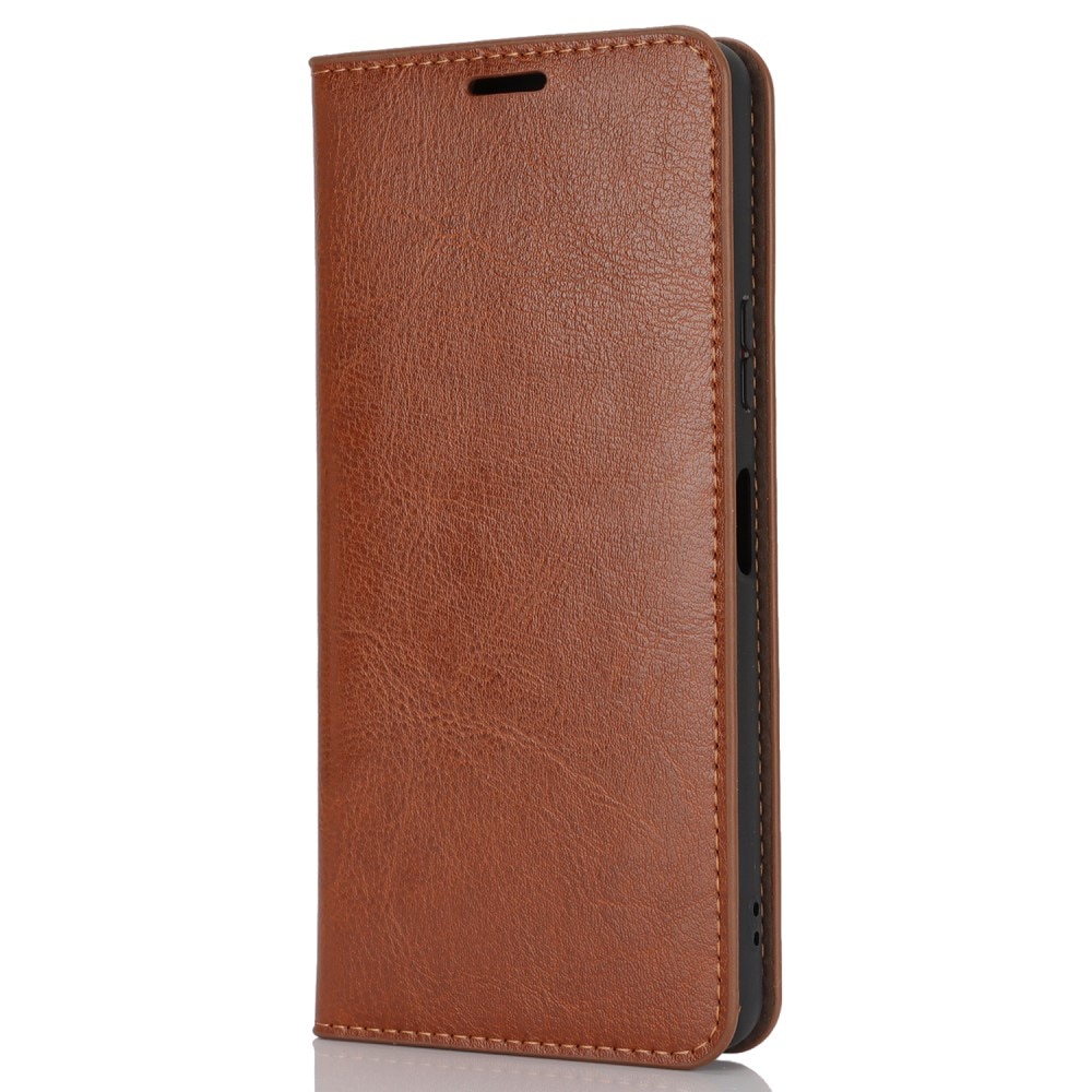 Coque portefeuille en cuir Veritable Sony Xperia 10 VI, marron