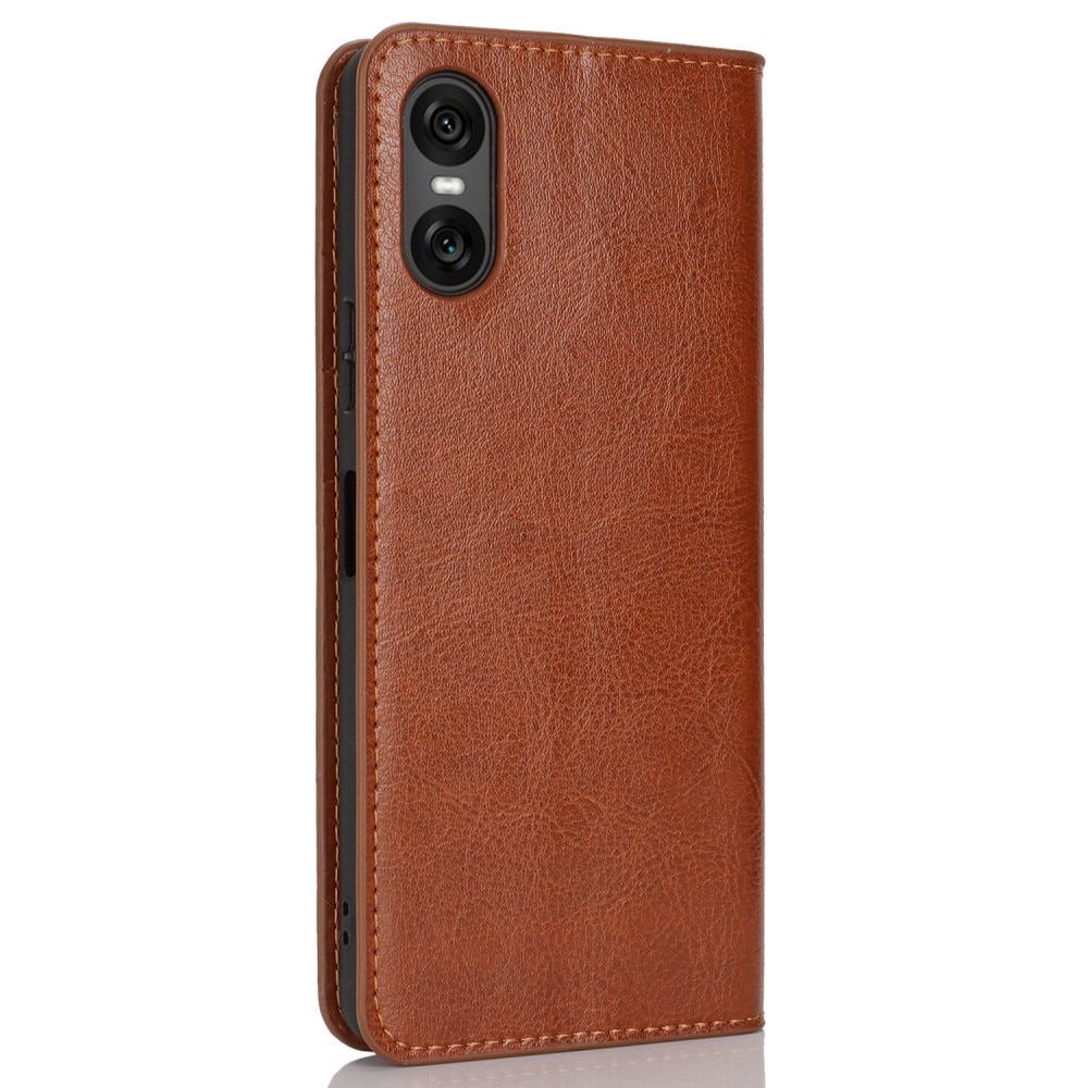 Coque portefeuille en cuir Veritable Sony Xperia 10 VI, marron