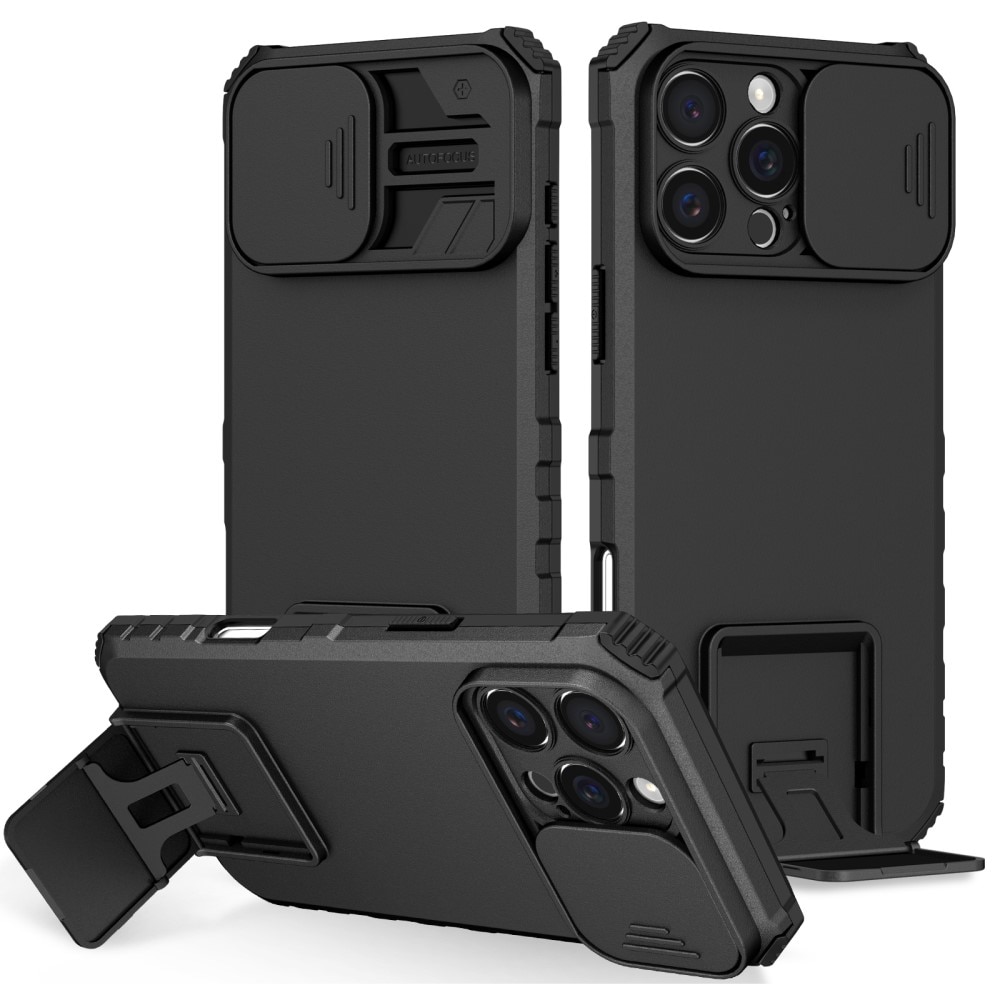 Coque Kickstand avec Protège Caméra iPhone 16 Pro Max, Noir