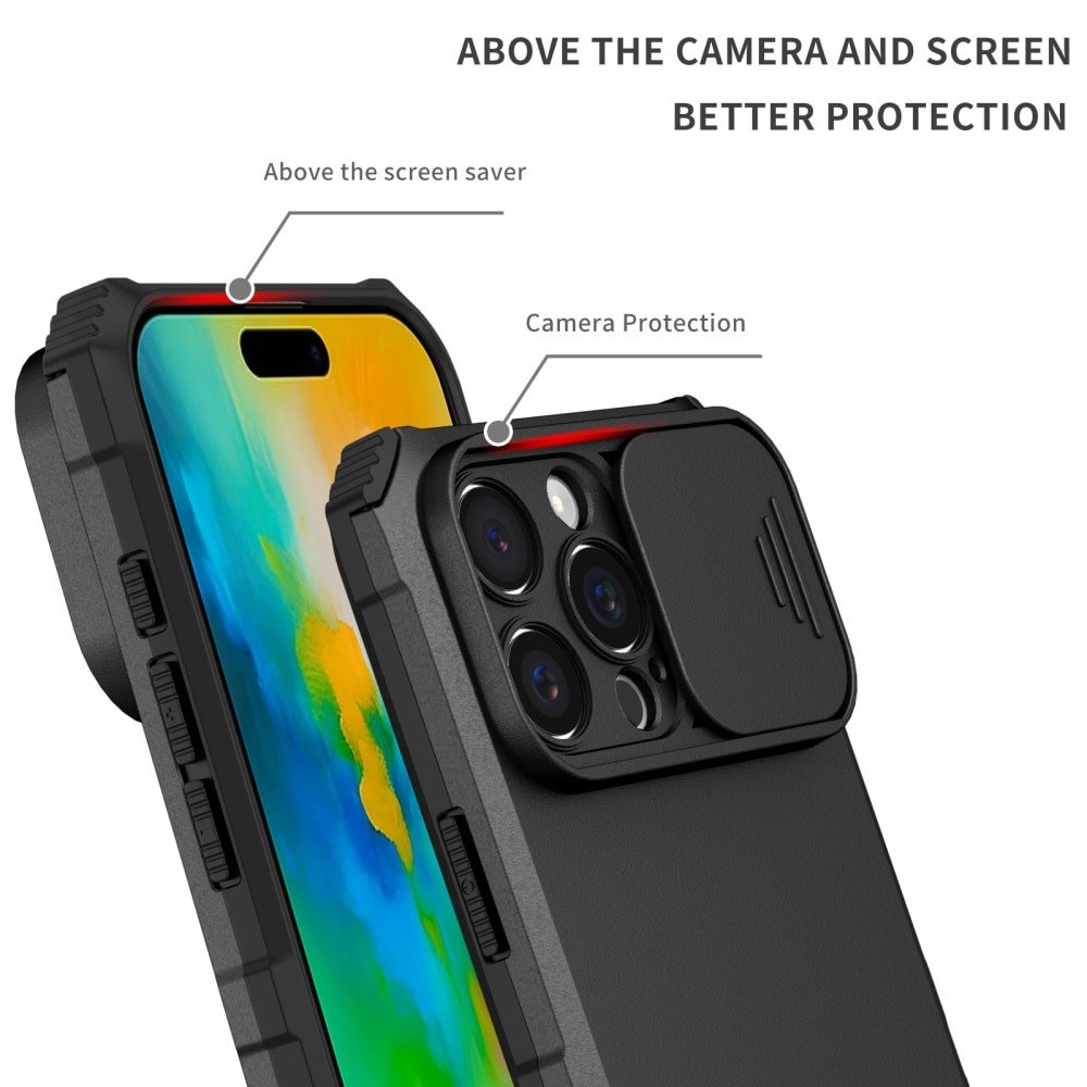 Coque Kickstand avec Protège Caméra iPhone 16 Pro Max, Noir