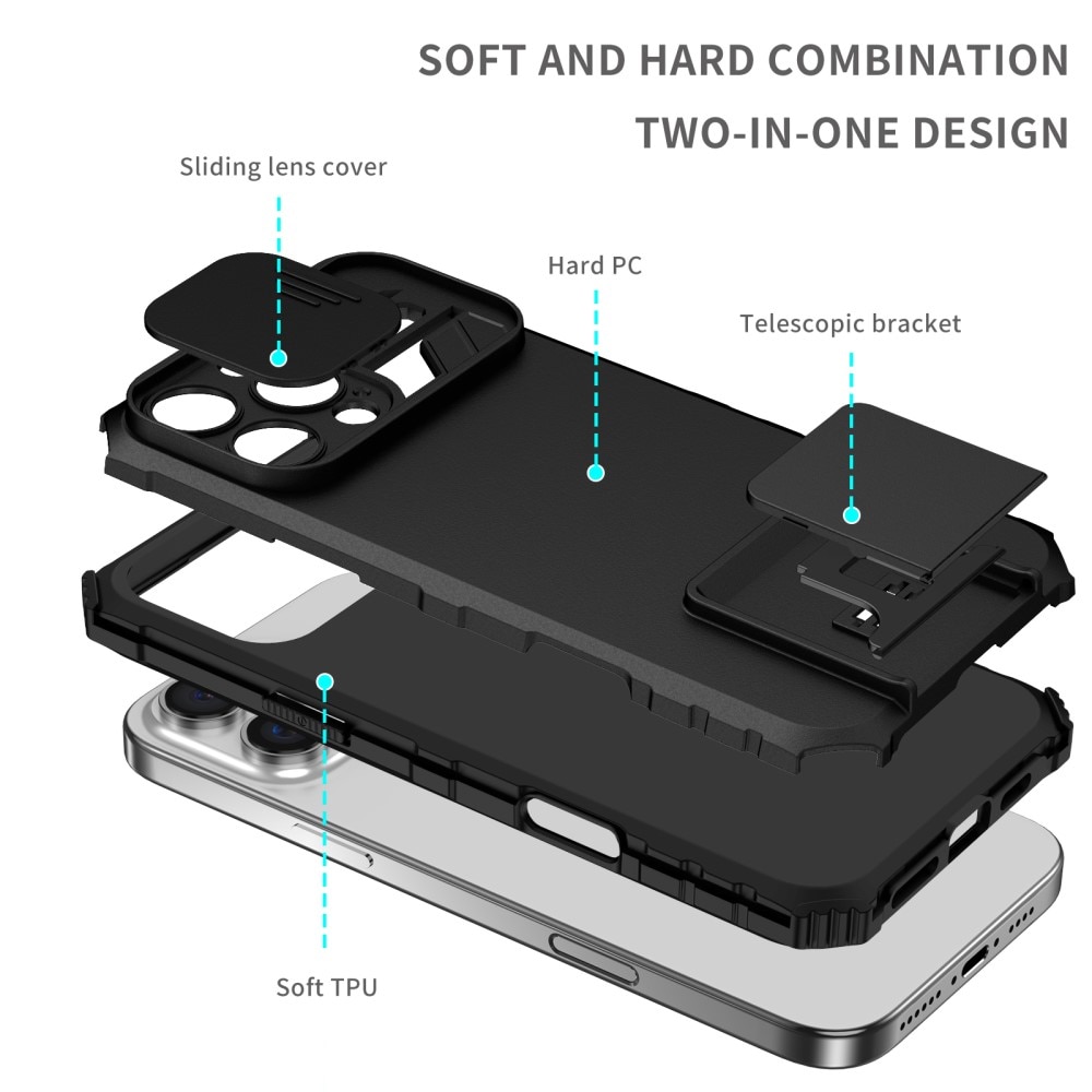 Coque Kickstand avec Protège Caméra iPhone 16 Pro Max, Noir