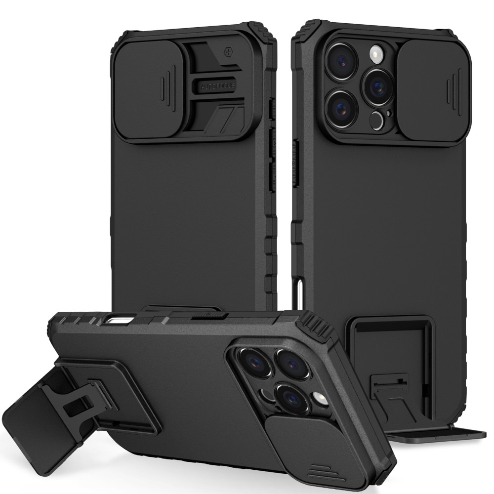 Coque Kickstand avec Protège Caméra iPhone 16 Pro, Noir