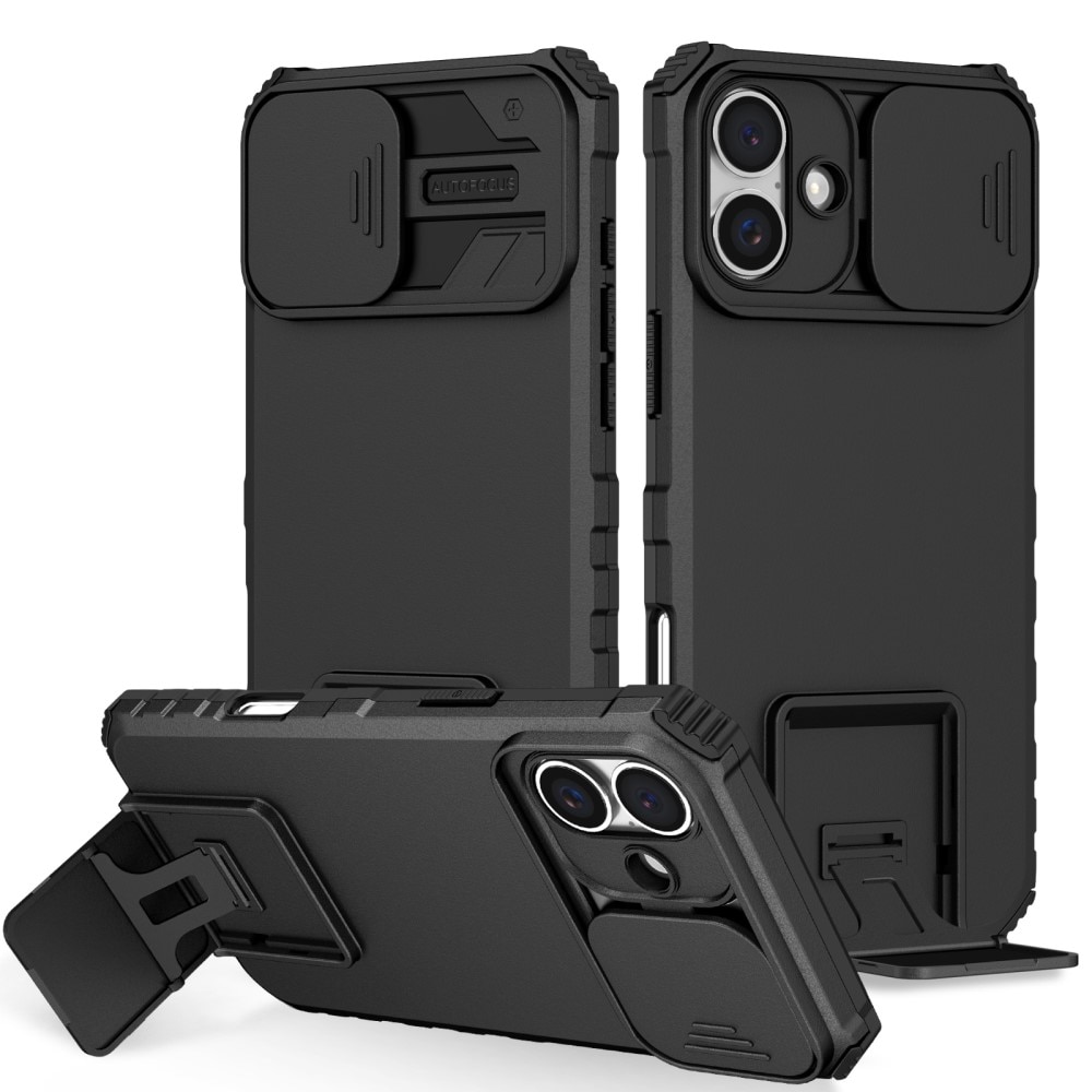 Coque Kickstand avec Protège Caméra iPhone 16, Noir