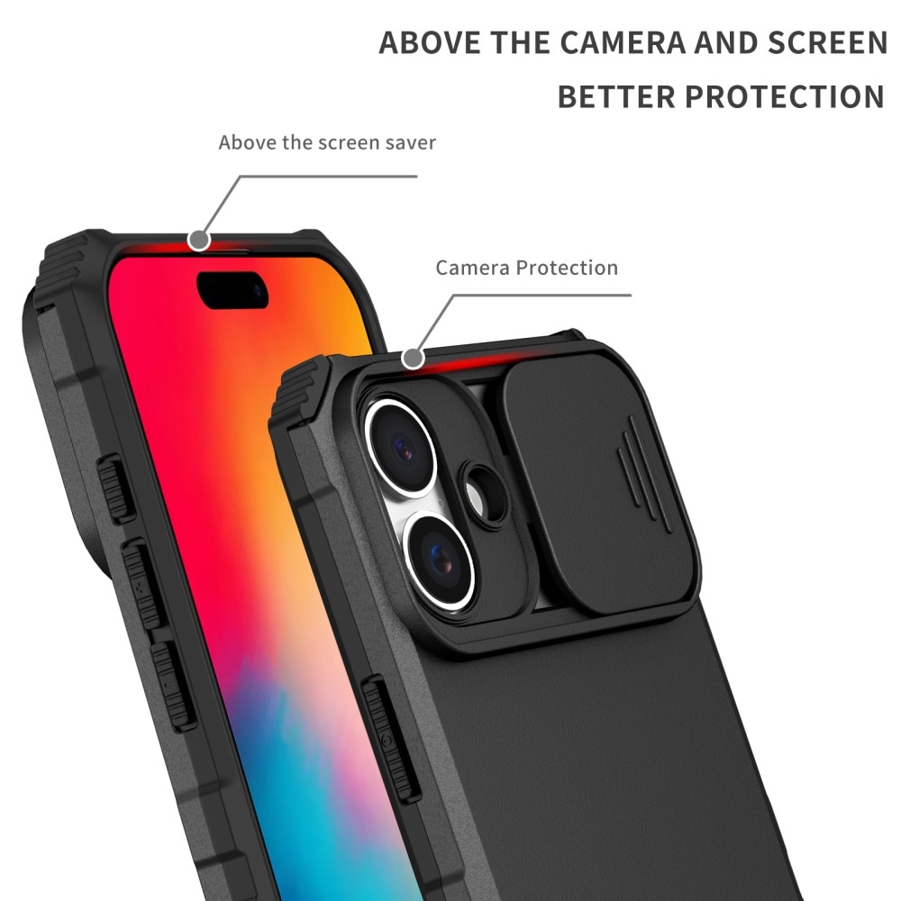 Coque Kickstand avec Protège Caméra iPhone 16, Noir