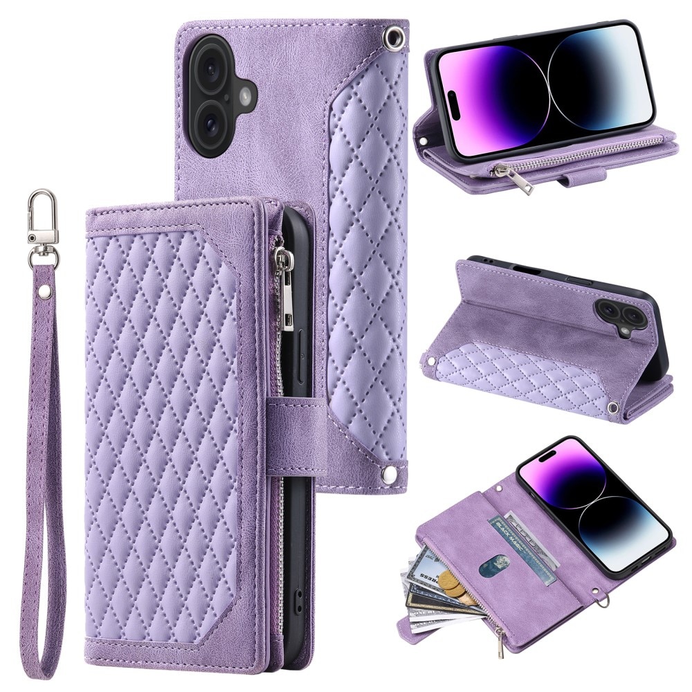 Étui portefeuille matelassée pour iPhone 16, Violet