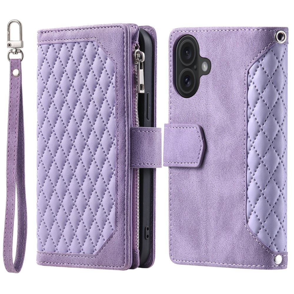 Étui portefeuille matelassée pour iPhone 16, Violet