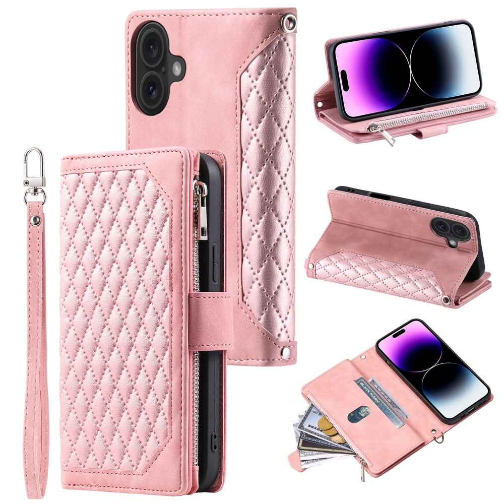 Étui portefeuille matelassée pour iPhone 16, Rose