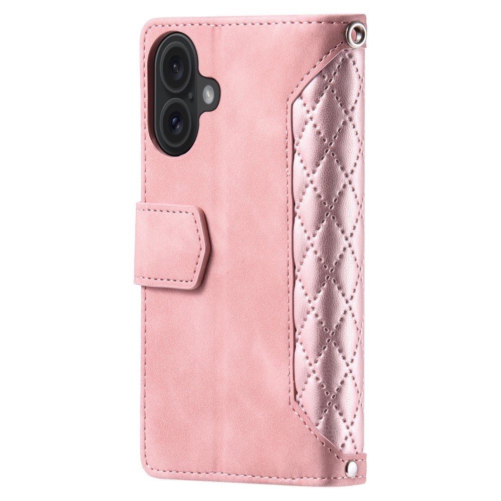 Étui portefeuille matelassée pour iPhone 16, Rose