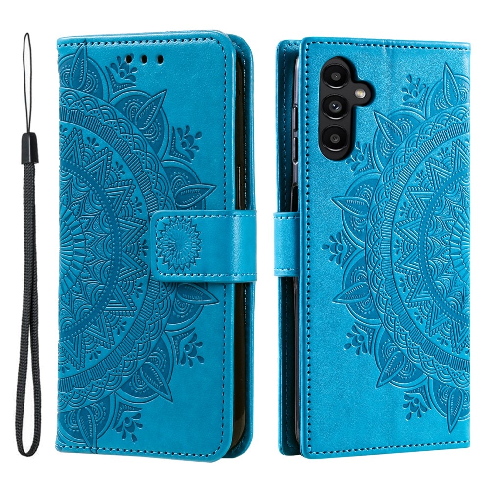 Étui en cuir Mandala Samsung Galaxy A16, bleu