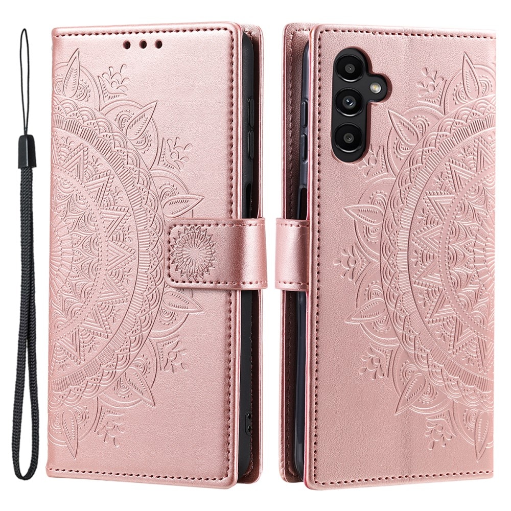 Étui en cuir Mandala Samsung Galaxy A16, or rose