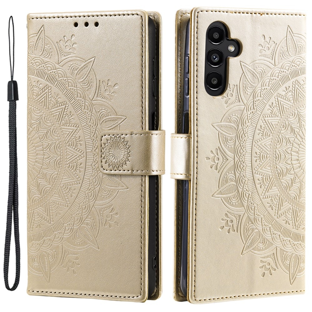 Étui en cuir Mandala Samsung Galaxy A16, or