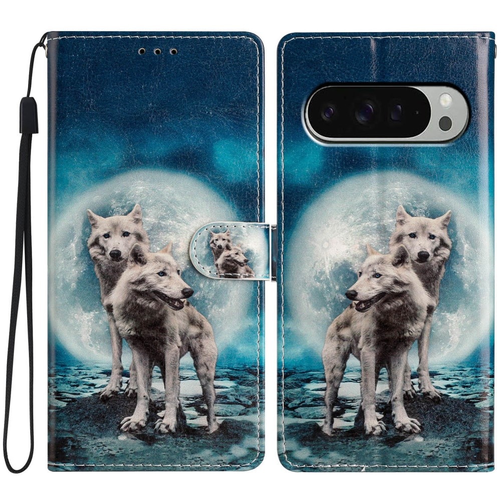 Coque portefeuille Google Pixel 9 Pro, loups