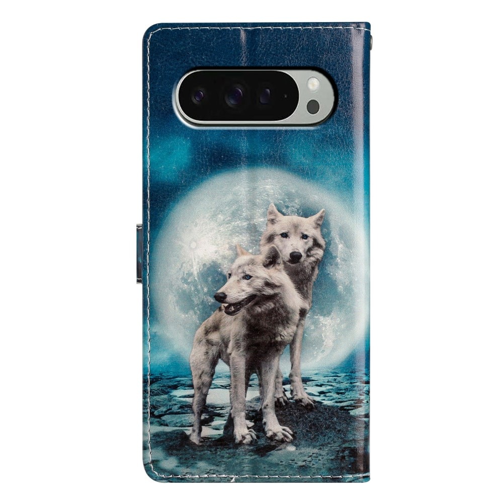 Coque portefeuille Google Pixel 9 Pro, loups