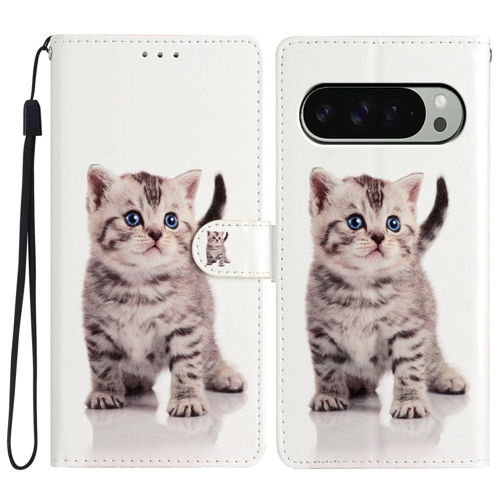 Coque portefeuille Google Pixel 9 Pro, chaton