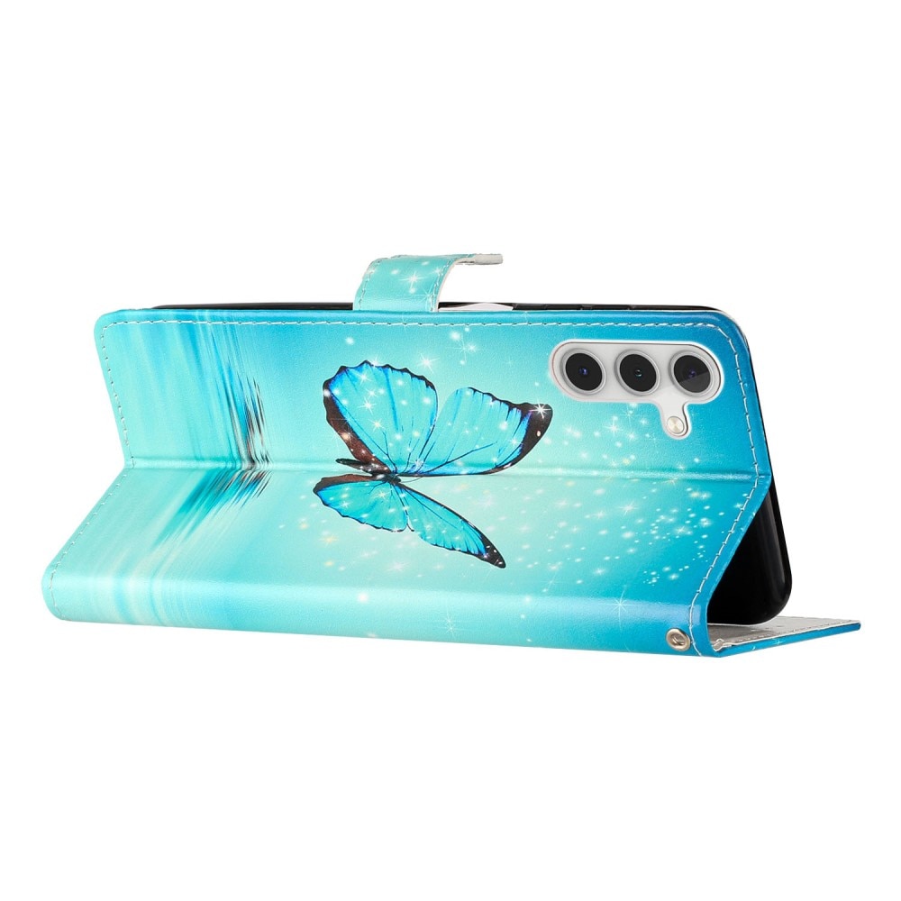 Coque portefeuille Samsung Galaxy A16, papillons bleus