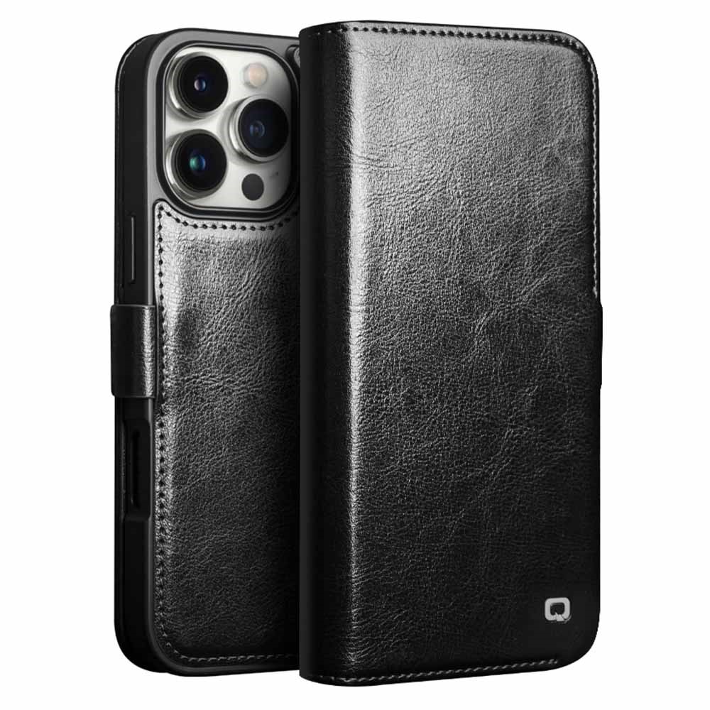 Leather Wallet Case iPhone 16 Pro, Black