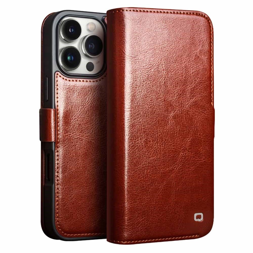 Leather Wallet Case iPhone 16 Pro, Brown