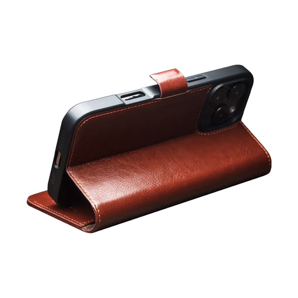 Leather Wallet Case iPhone 16 Pro, Brown