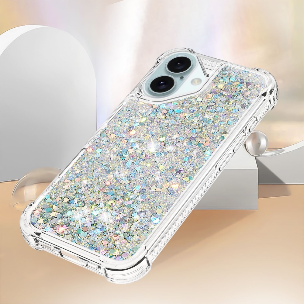 Coque Glitter Powder TPU iPhone 16, argent