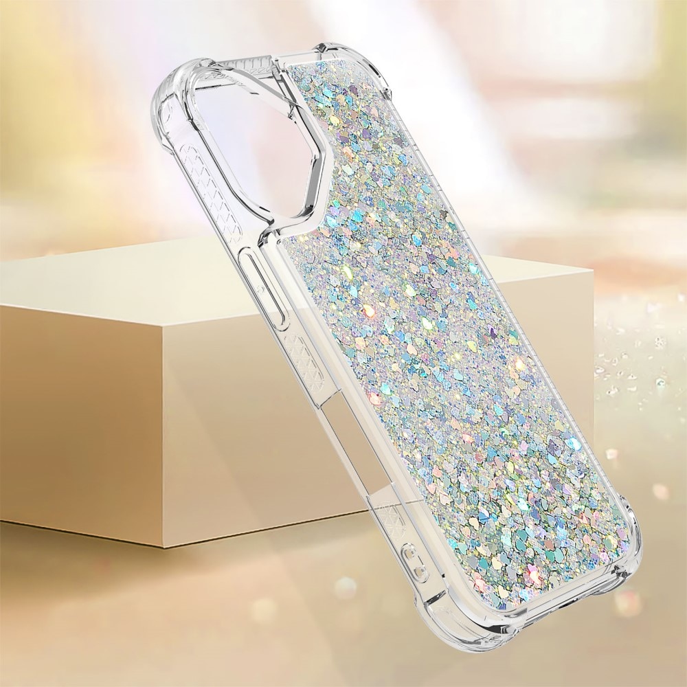 Coque Glitter Powder TPU iPhone 16, argent