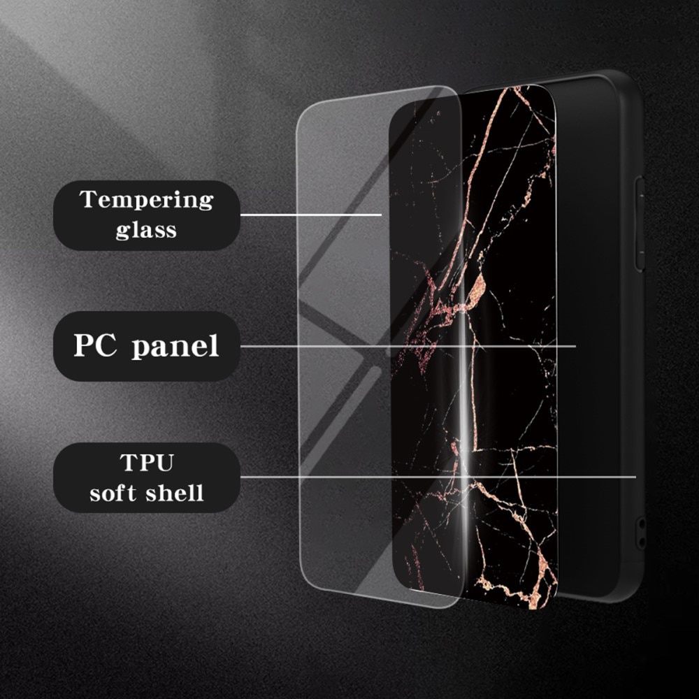 Coque en verre trempé iPhone 16 Pro, marbre noir