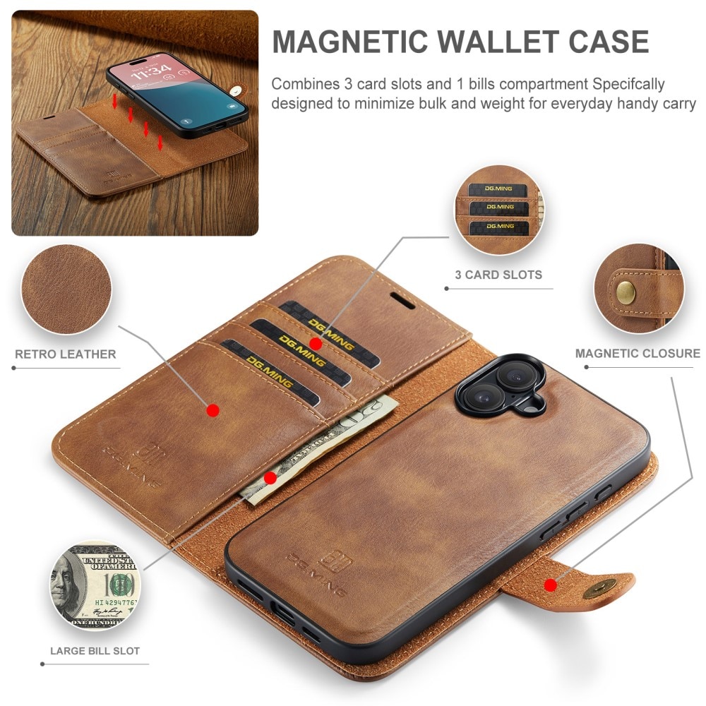 Étui portefeuille Magnet Wallet iPhone 16 Plus, Cognac