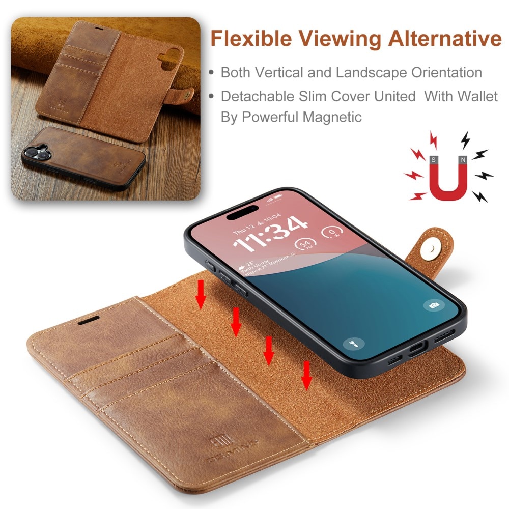 Étui portefeuille Magnet Wallet iPhone 16 Plus, Cognac