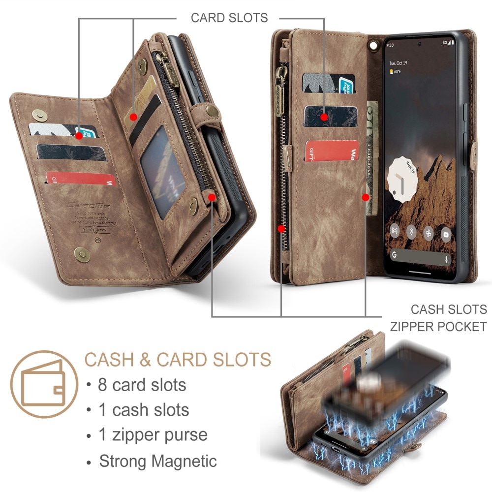 Étui portefeuille multi-cartes Google Pixel 9 Pro XL, marron