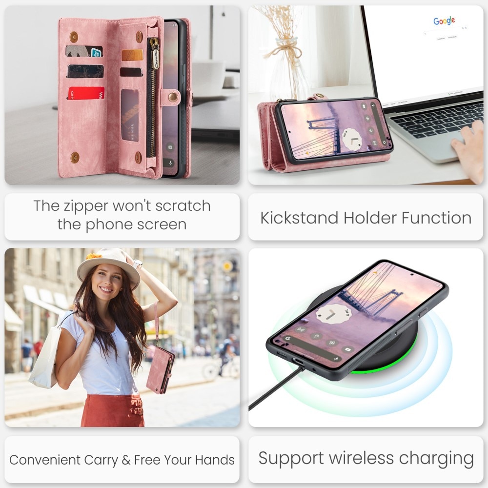 Étui portefeuille multi-cartes Google Pixel 9 Pro, rose